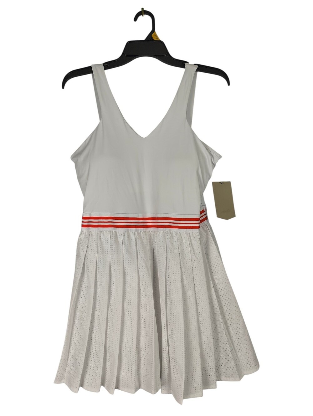 Avia Tennis Dress Women's L White Red Pleated Skirt Sleeveless V-Neck Open Back